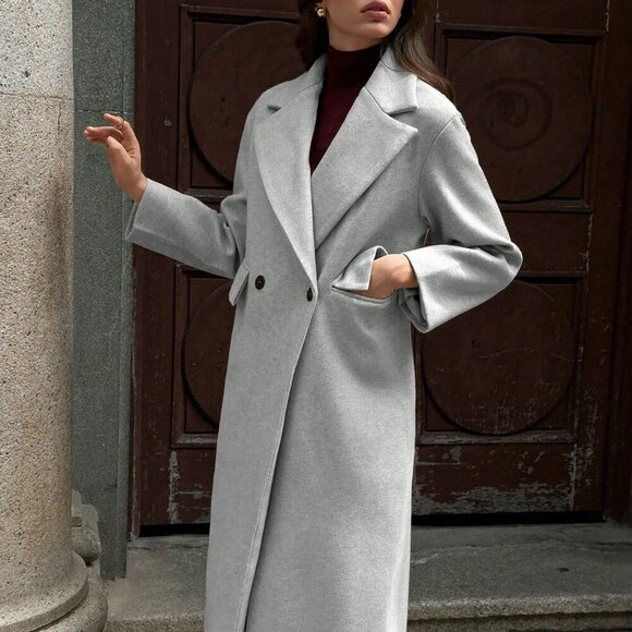 Light Grey Casual Women's Lapel Long Coat - Picture 6 of 8